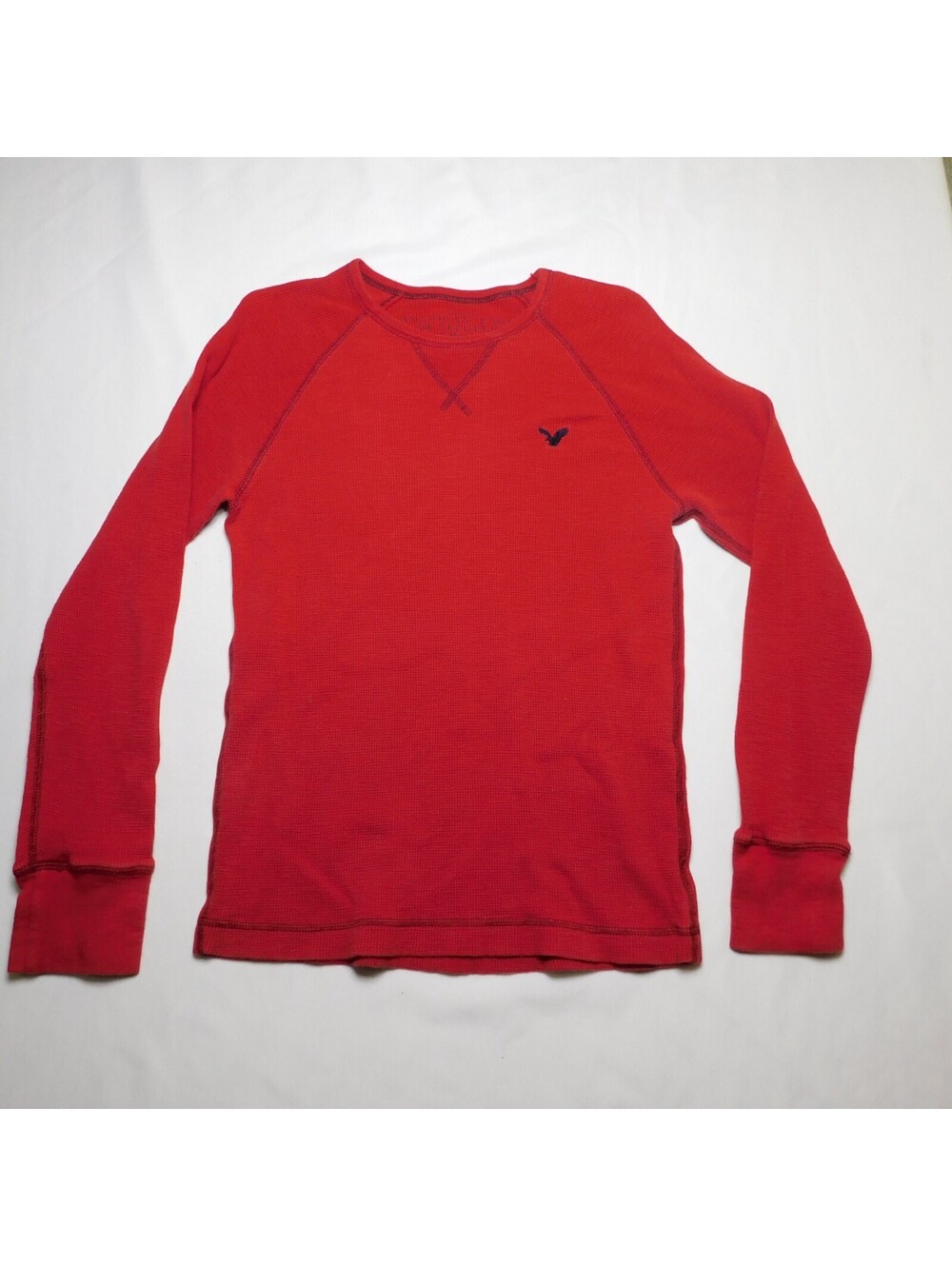 American Eagle Mens Medium Red Waffle Knit Thermal Shirt Vintage Fit Long Sleeve
